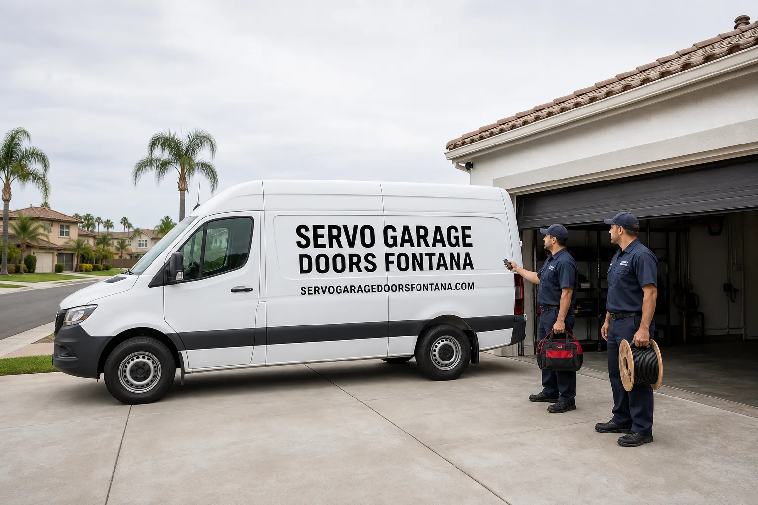 Servo Garage Doors Fontana garage door service vehicle and crew in Fontana, CA